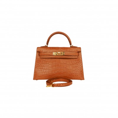 HERMÈS MASTER KELLY II MATTE ALLIGATOR MATT E ORANGE AB RICO T GOLD HARDWARE (19*12*5.5cm) 